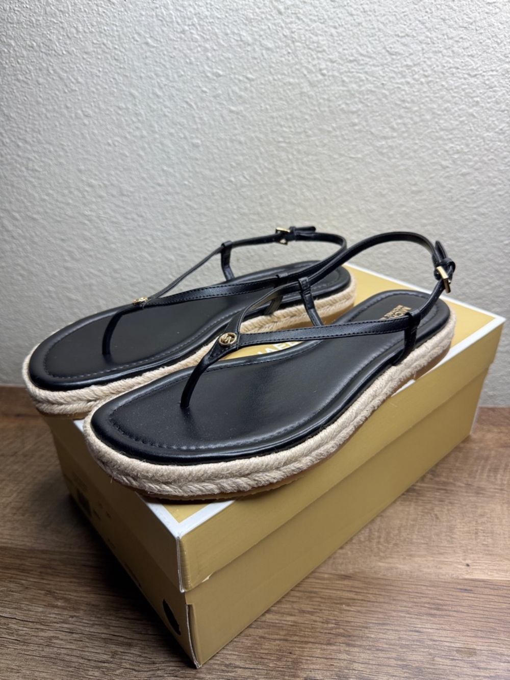 Michael Kors Samara Black Leather Rope-Trim Slingback Sandals